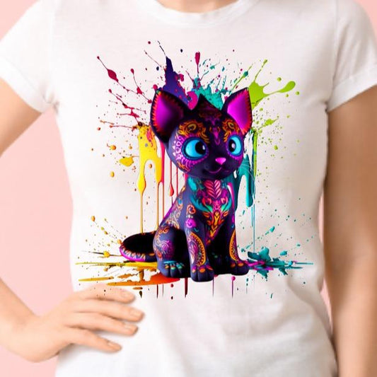 Voodoo Colourful Cat Unisex Crew Neck Tshirt