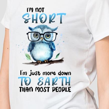 TSHIRT - Funny Joke Sarcastic I'm Not Short I'm Just More Down To Earth Than Most People Unisex Casual Crew Neck Tshirt 100% Cotton