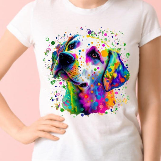 Cute Dog Colourful Labrador Unisex Crew Neck Tshirt or Casual Hoodie Black or White
