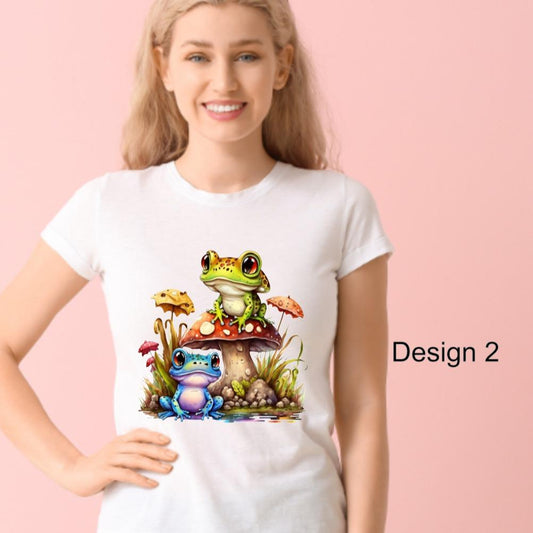TSHIRT - Frog Adventure Designs to choose from Frog / Mushroom Tshirts - Crew Neck Tshirt Casual - design 2 or design 5