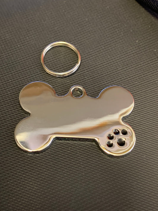 Bone Shape Coloured Paw Dog Puppy, Cat Name ID Engraved Tag