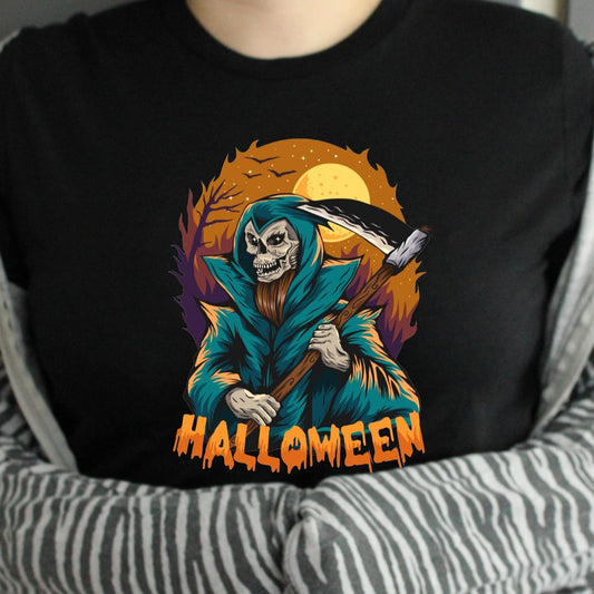 TSHIRT Halloween Grim Reaper Gothic Lover Unisex Casual Crew Neck Tshirt 100% Cotton