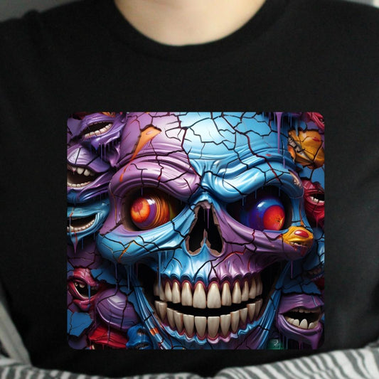 3D Skull Gothic Horror Unisex Crew Neck Tshirt Black
