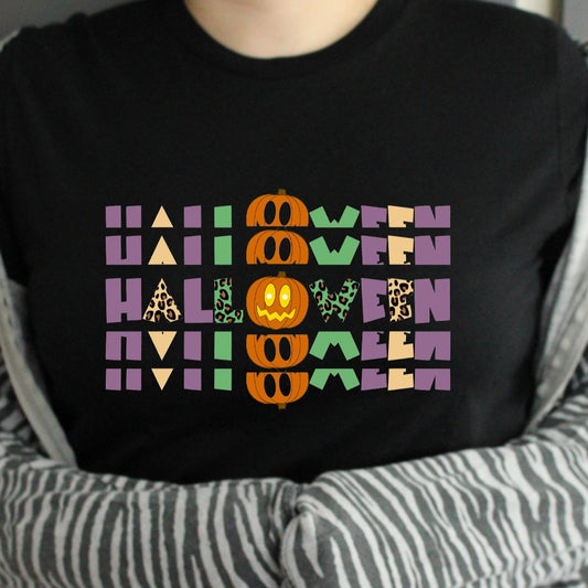 TSHIRT Halloween Text Unisex Casual Crew Neck Tshirt 100% Cotton