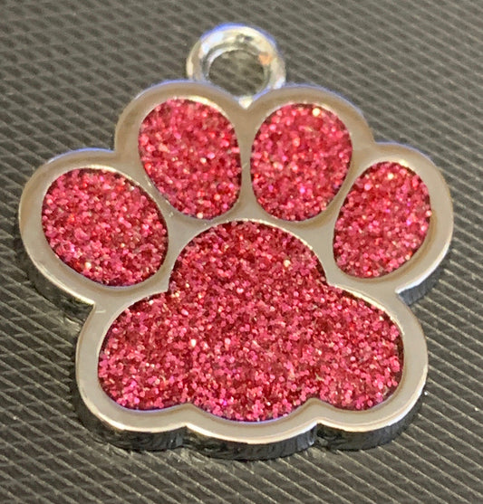 Engraved Glitter Paw Print Pet Dog Name Tag Personalised Custom ID Tag