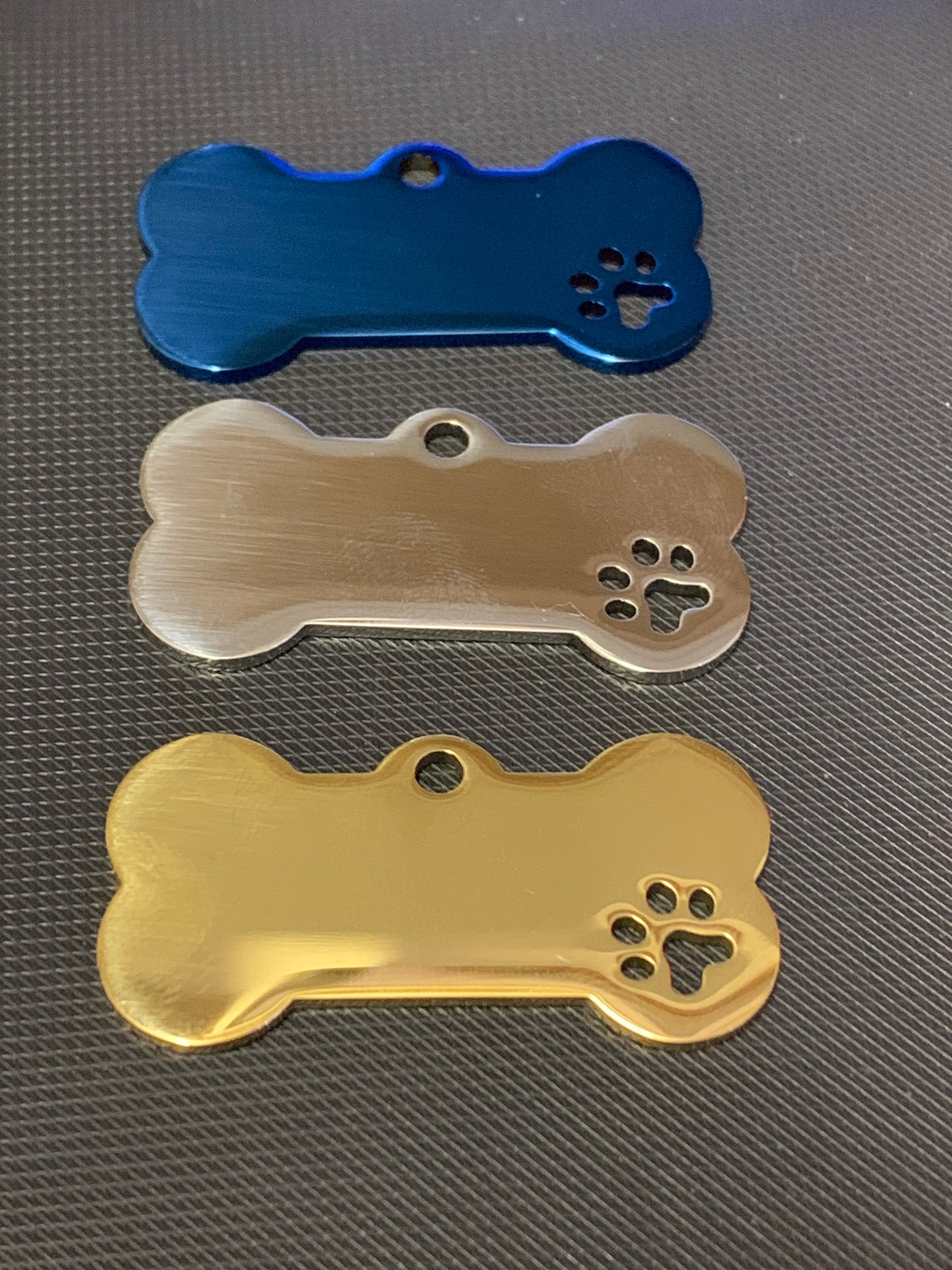 Bone Shape Paw Dog Puppy, Cat Name ID Engraved Tag with cut out paw print