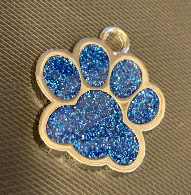 Paw Print Pet Dog Cat Name ID Tag Blue