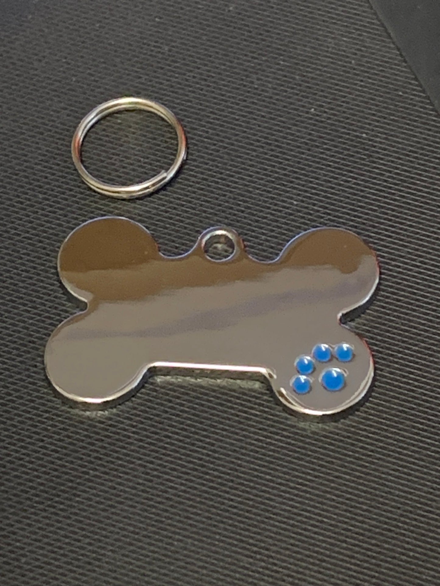 Bone Shape Coloured Paw Dog Puppy, Cat Name ID Engraved Tag