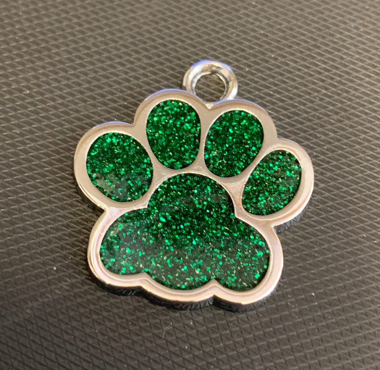 Paw Print Pet Dog Cat Name ID Tag Green