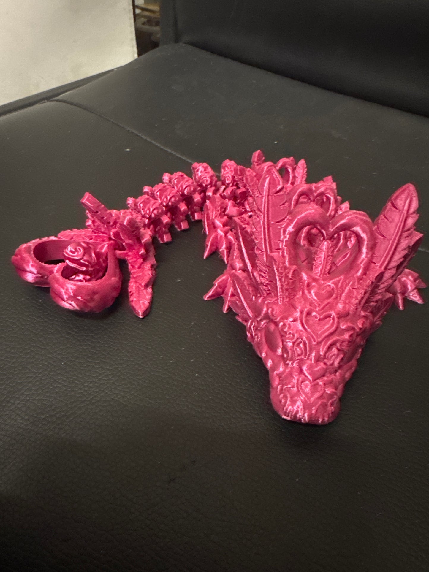 Pink Heart Flexible Fidget Valentines Day Dragon Large 3D Printed Articulated Sensory Toy For ADHD Autism Stimming Adults Kids